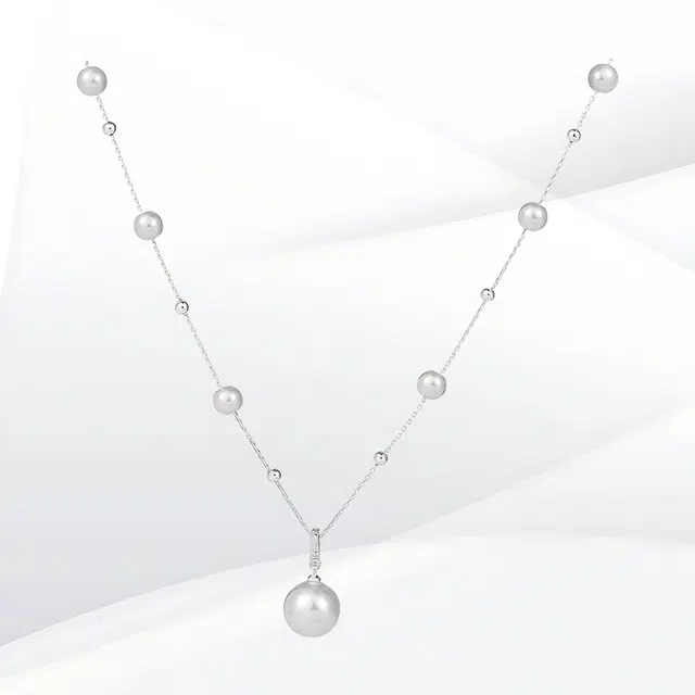 希遇 银色满天星蝴蝶结珍珠 轻奢小众颈链夏天温柔配饰品#好运 合金 项链 男女同款情侣款