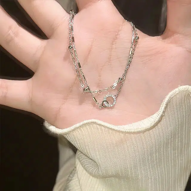 希遇 环环相扣几何手链 百搭高级感小众设计双层叠戴手饰品 钛钢 手链 女款