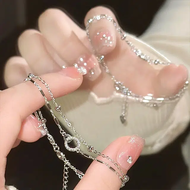 希遇 环环相扣几何手链 百搭高级感小众设计双层叠戴手饰品 钛钢 手链 女款