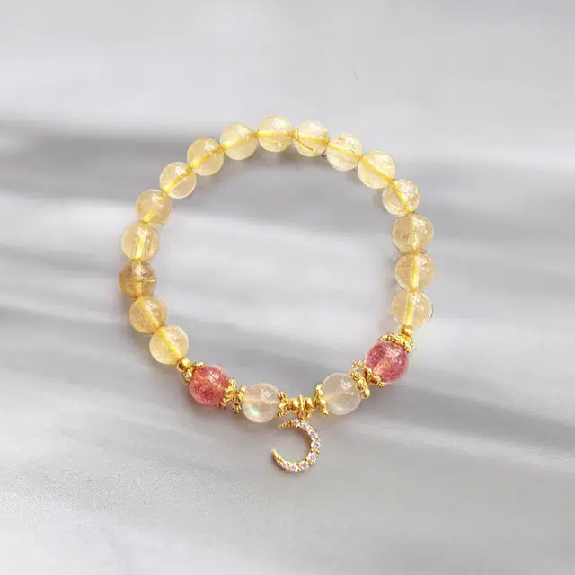 希遇 月亮气质小众设计高级感手饰品 黄水晶金发晶 手串 女款