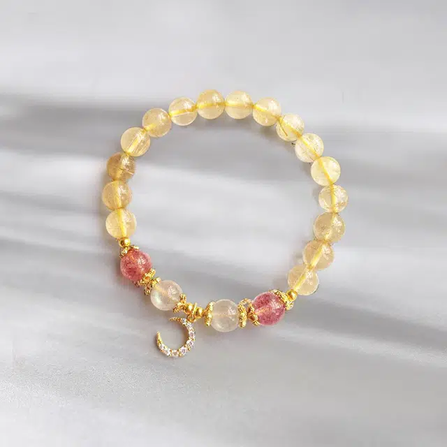 希遇 月亮气质小众设计高级感手饰品 黄水晶金发晶 手串 女款