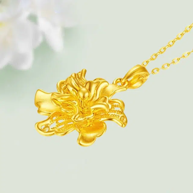 吉盟 新中式国潮风简约百搭轻奢雅韵古典花朵 足金 一口价 项链 女款