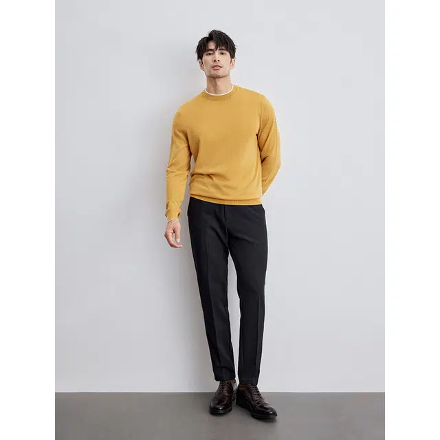 圣赫 纯色双层圆领套头宽松针织衫 男女同款