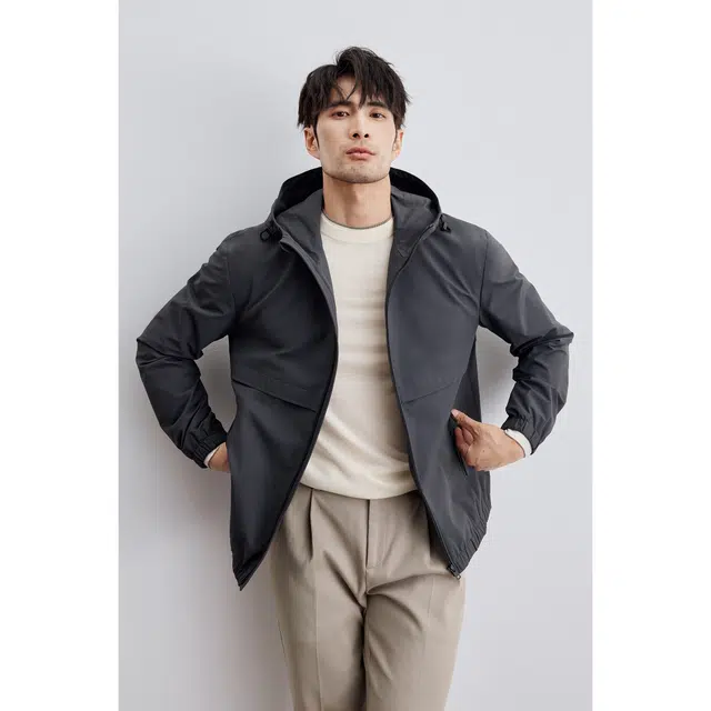 圣赫 纯色防泼水防风连帽夹克外套 男款 灰蓝色