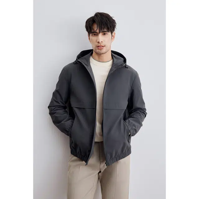 圣赫 纯色防泼水防风连帽夹克外套 男款 灰蓝色