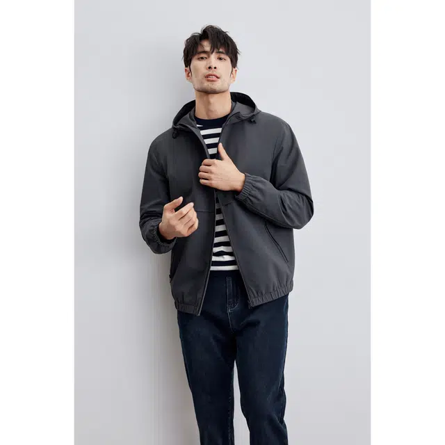 圣赫 纯色防泼水防风连帽夹克外套 男款 灰蓝色