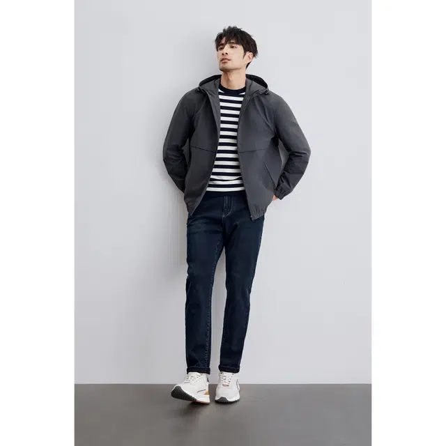 圣赫 纯色防泼水防风连帽夹克外套 男款 灰蓝色