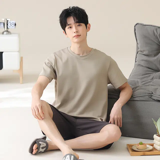 宫蝶 凉感短袖简约圆领家居服休闲可外穿睡衣套装 男款