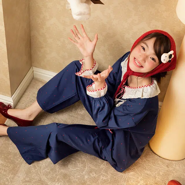 宫蝶 米菲纯棉长袖卡通家居服宽松休闲可外穿开衫甜美风睡衣套装 女款 礼盒装