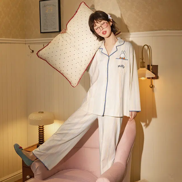宫蝶 米菲纯棉长袖卡通休闲家居服可外穿宽松开衫睡衣套装 女款 礼盒装