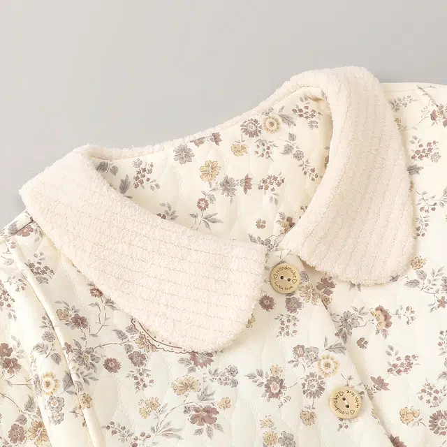 宫蝶 月子服保暖产后哺乳家居服夹层棉长袖带胸垫可调节腰围产妇睡衣套装 女款