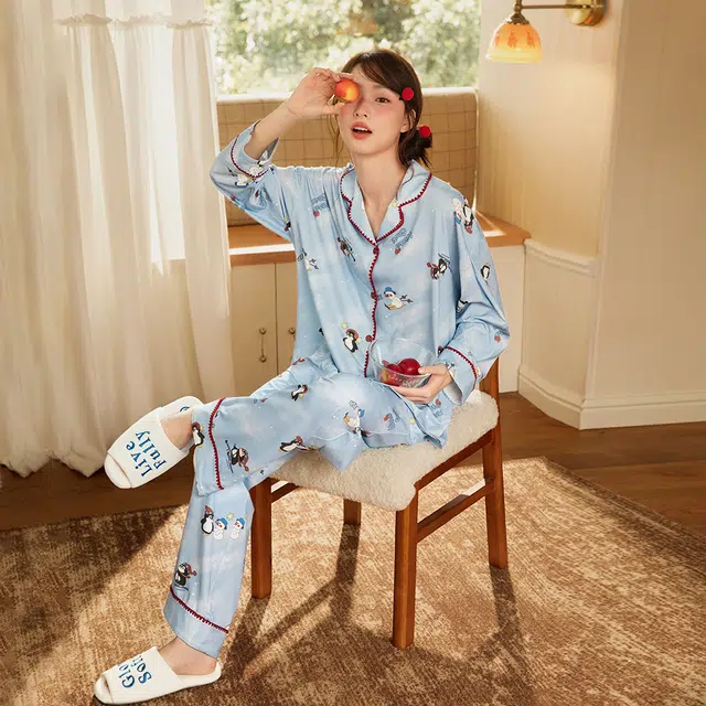 宫蝶 纯棉卡通长袖家居服抗菌可外穿宽松休闲开衫睡衣套装 女款