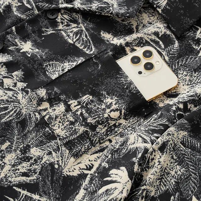 宫蝶 冰丝短袖度假风家居服薄款可外穿复古风休闲大码开衫睡衣套装 男款