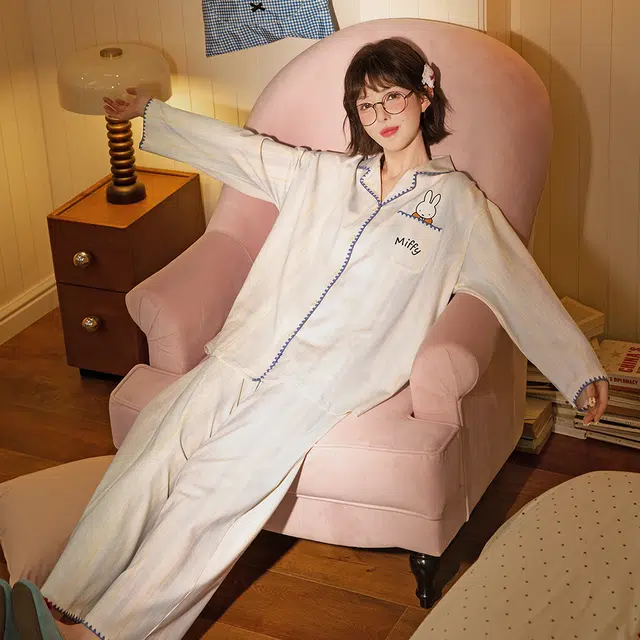 宫蝶 米菲纯棉长袖卡通休闲家居服可外穿宽松开衫睡衣套装 女款 礼盒装