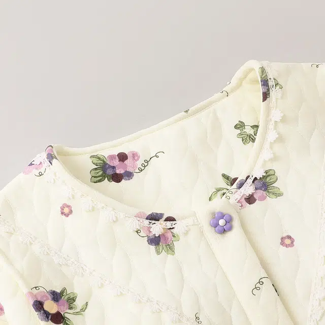 宫蝶 月子服带胸垫产后哺乳长袖家居服夹层棉产妇可调节腰围保暖睡衣套装 女款