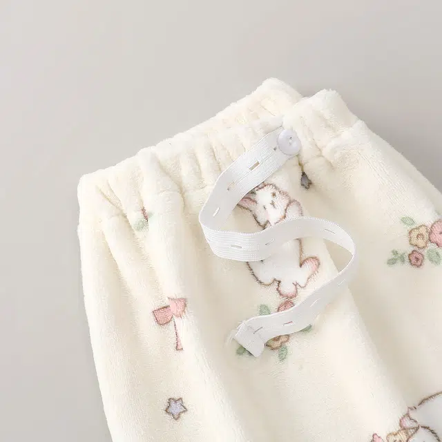 宫蝶 珊瑚绒月子服带头巾三件套保暖产后哺乳产妇家居服满印睡衣套装 女款