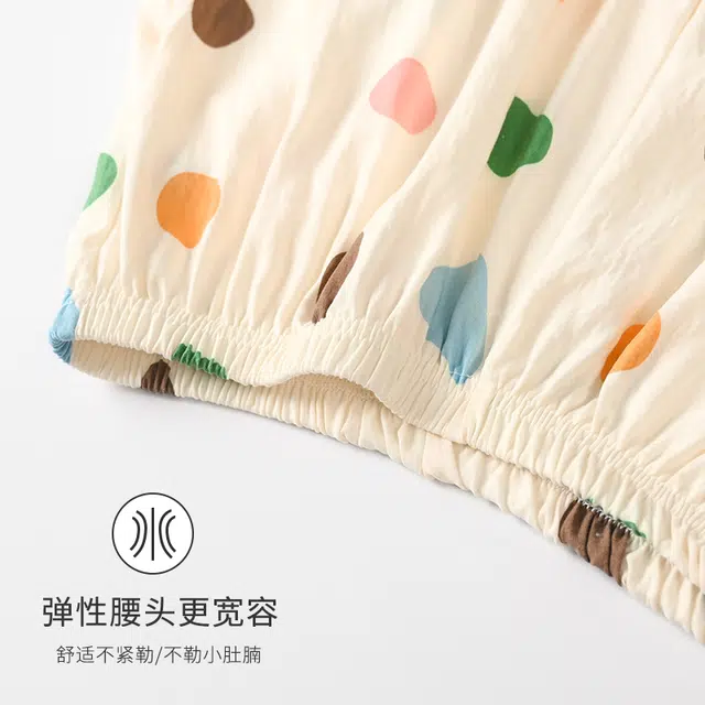 宫蝶 柔软短袖家居服休闲满印可外穿蝙蝠袖开衫睡衣套装 女款 杏色