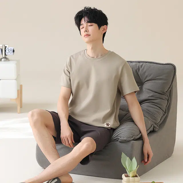 宫蝶 凉感短袖简约圆领家居服休闲可外穿睡衣套装 男款