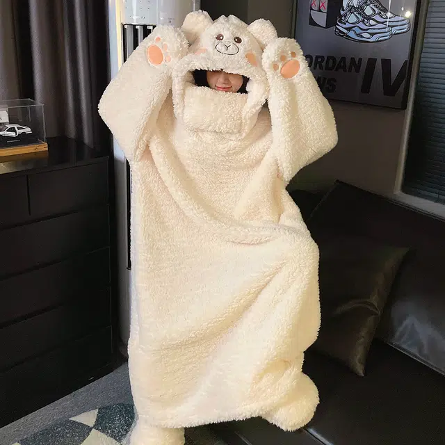 宫蝶 蓄温卡通家居服保暖可外穿可爱睡袍/浴袍 女款 白色