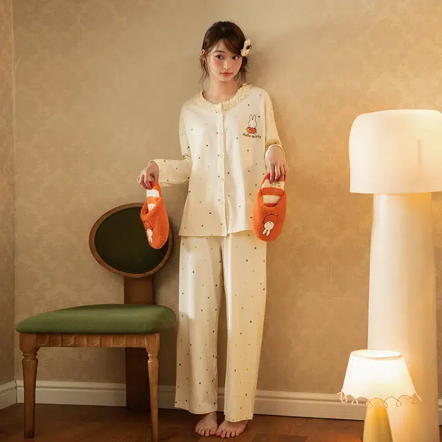 宫蝶 米菲长袖纯棉甜美风卡通家居服休闲可外穿宽松开衫睡衣套装 女款 礼盒装