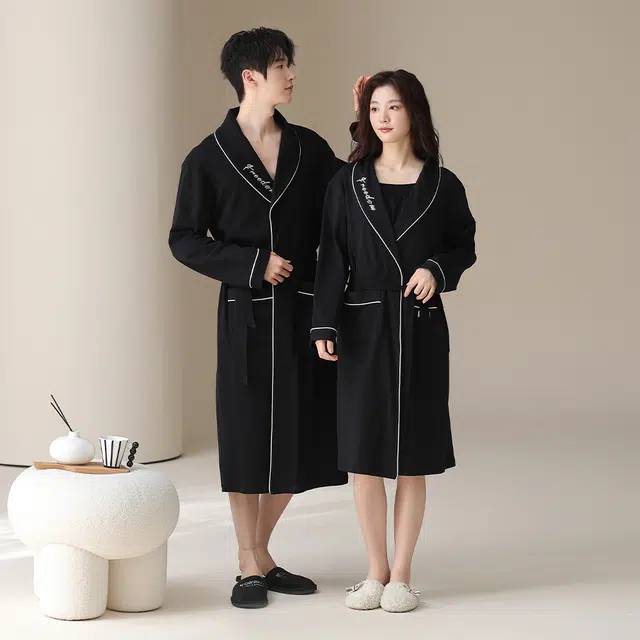 宫蝶 简约风柔软长袖纯棉开衫宽松休闲家居服可外穿睡袍 男款