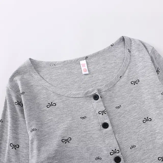 宫蝶 甜美风家居服三件套可外穿小清新休闲睡衣套装 女款 灰色