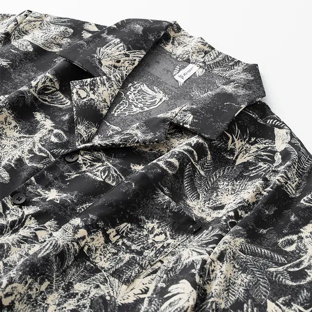 宫蝶 冰丝短袖度假风家居服薄款可外穿复古风休闲大码开衫睡衣套装 男款