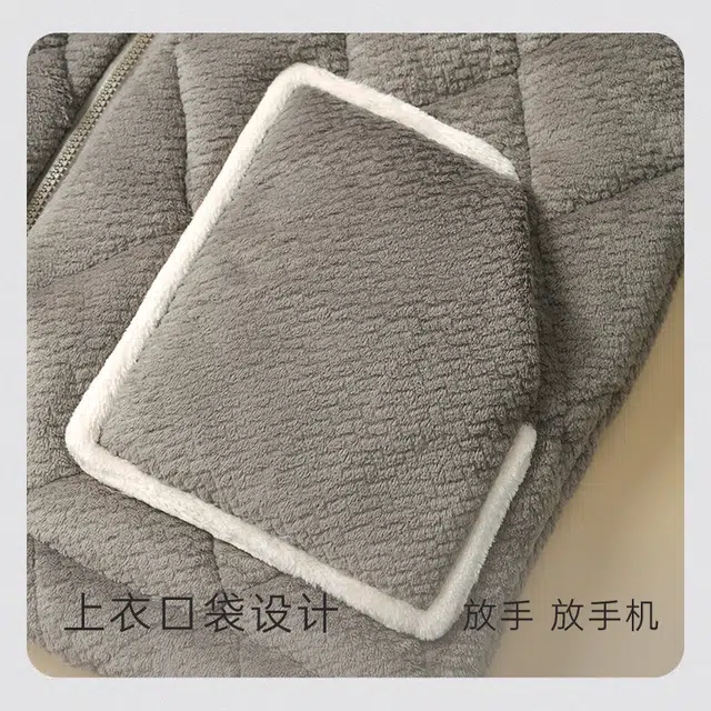 宫蝶 休闲保暖加厚家居服可外穿睡衣套装 男款 灰咖色