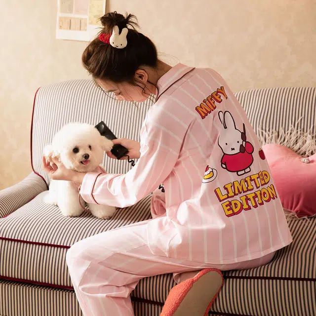 宫蝶 米菲纯棉长袖甜美风可外穿卡通开衫家居服宽松休闲舒适睡衣套装 女款 礼盒装