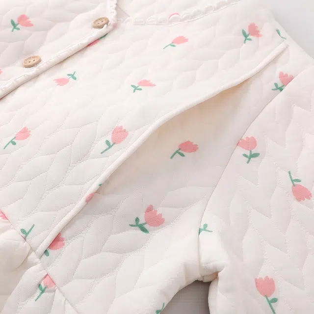 宫蝶 月子服产后哺乳带胸垫家居服长袖夹层棉产妇可调节腰围保暖睡衣套装 女款