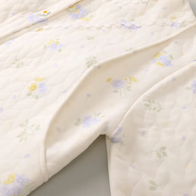 宫蝶 月子服带胸垫产后哺乳家居服长袖夹层棉产妇可调节腰围保暖睡衣套装 女款