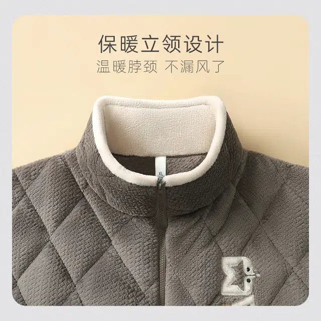 宫蝶 休闲保暖加厚家居服可外穿睡衣套装 男款 灰咖色