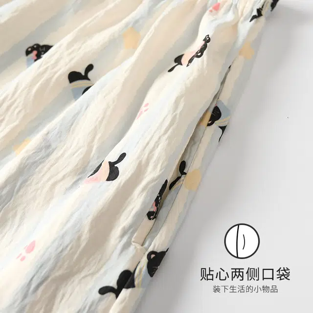 宫蝶 柔软休闲卡通满印短袖家居服可外穿开衫睡衣套装 女款 白色