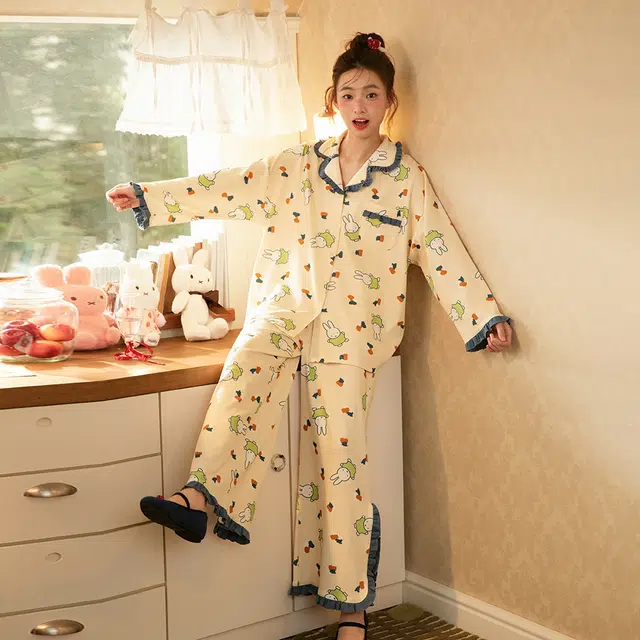 宫蝶 米菲长袖纯棉卡通满印家居服可外穿宽松休闲舒适开衫睡衣套装 女款 礼盒装