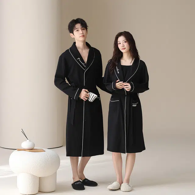宫蝶 简约风柔软长袖纯棉开衫宽松休闲家居服可外穿睡袍 男款