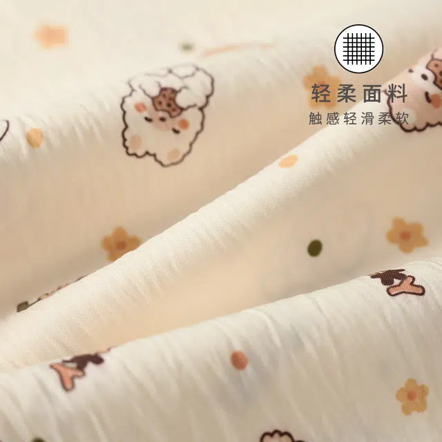 宫蝶 开衫柔软云朵棉卡通满印短袖家居服休闲可外穿睡衣套装 女款 杏色