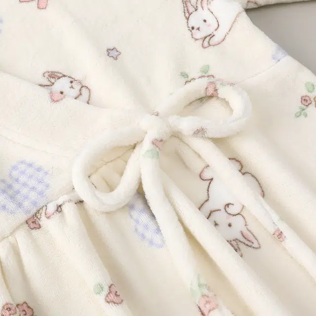 宫蝶 珊瑚绒月子服带头巾三件套保暖产后哺乳产妇家居服满印睡衣套装 女款