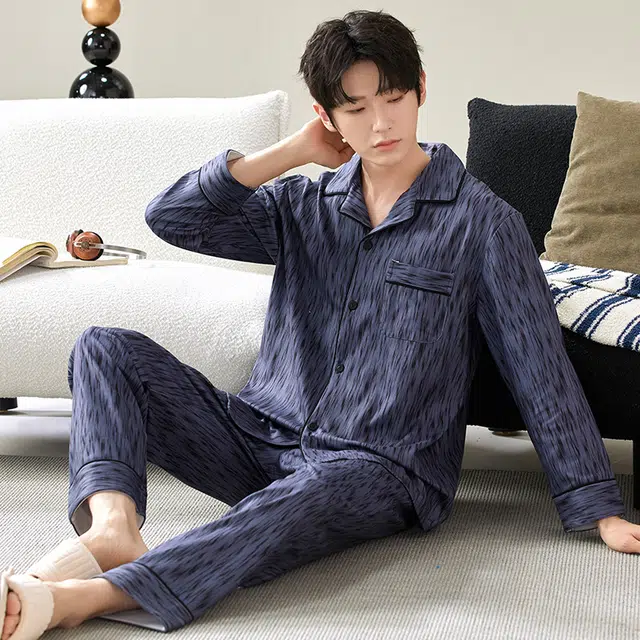 宫蝶 保暖厚款可外穿家居服开衫休闲睡衣套装 男款 深蓝色