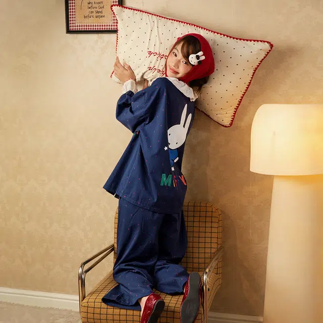 宫蝶 米菲纯棉长袖卡通家居服宽松休闲可外穿开衫甜美风睡衣套装 女款 礼盒装