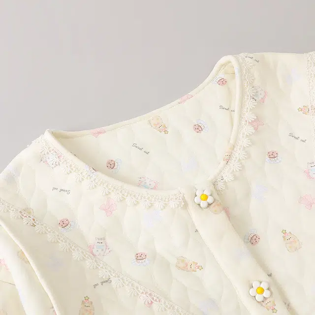 宫蝶 月子服带胸垫产后哺乳家居服夹层棉长袖产妇可调节腰围保暖睡衣套装 女款