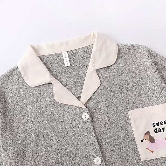 宫蝶 腊肠狗简约长袖休闲卡通家居服可外穿睡衣套装 女款