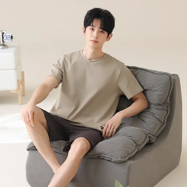 宫蝶 凉感短袖简约圆领家居服休闲可外穿睡衣套装 男款