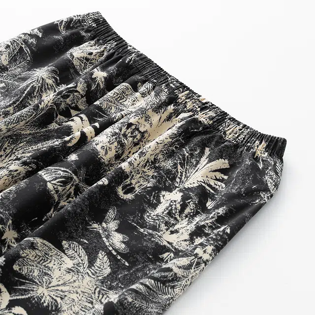 宫蝶 冰丝短袖度假风家居服薄款可外穿复古风休闲大码开衫睡衣套装 男款