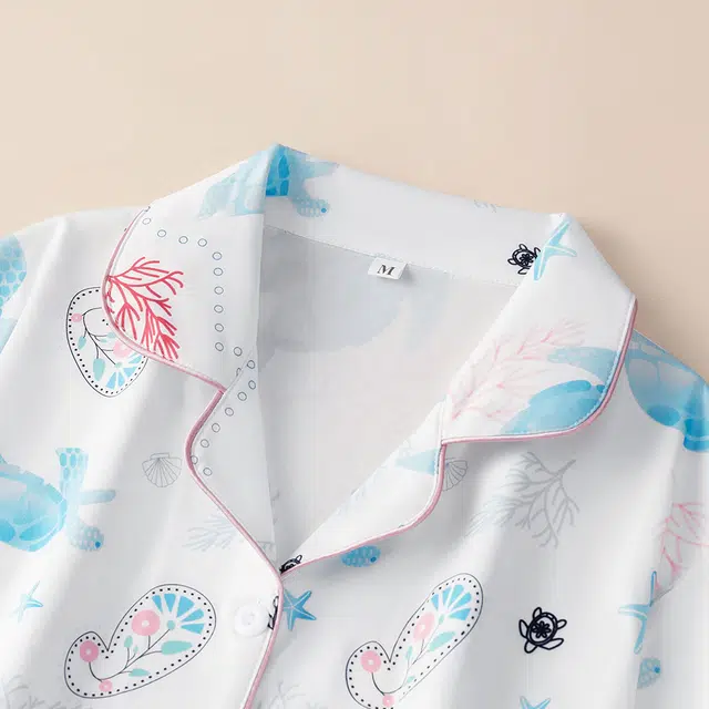 宫蝶 短袖牛奶丝舒适卡通家居服休闲满印开衫大码睡衣套装 女款