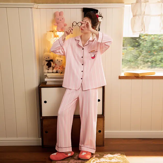 宫蝶 米菲纯棉长袖甜美风可外穿卡通开衫家居服宽松休闲舒适睡衣套装 女款 礼盒装