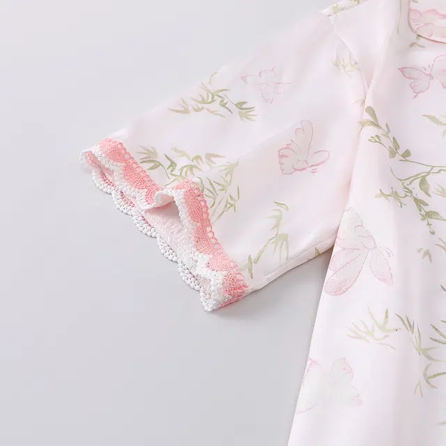 宫蝶 冰丝短袖长裤休闲薄款家居服满印可外穿开衫睡衣套装 女款