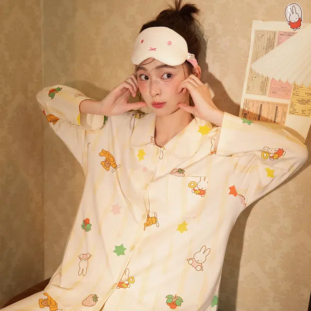 宫蝶 米菲长袖抗菌纯棉卡通家居服宽松休闲开衫可外穿睡衣套装 女款 礼盒装