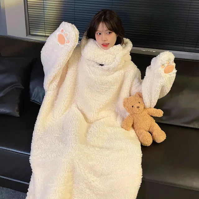 宫蝶 蓄温卡通家居服保暖可外穿可爱睡袍/浴袍 女款 白色