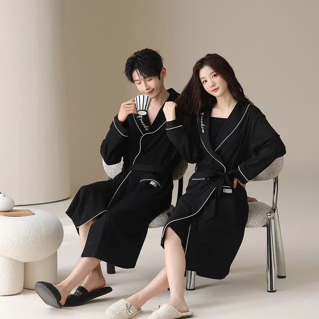 宫蝶 简约风柔软长袖纯棉开衫宽松休闲家居服可外穿睡袍 男款