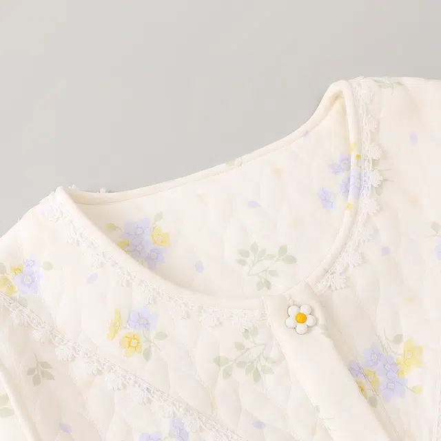 宫蝶 月子服带胸垫产后哺乳家居服长袖夹层棉产妇可调节腰围保暖睡衣套装 女款